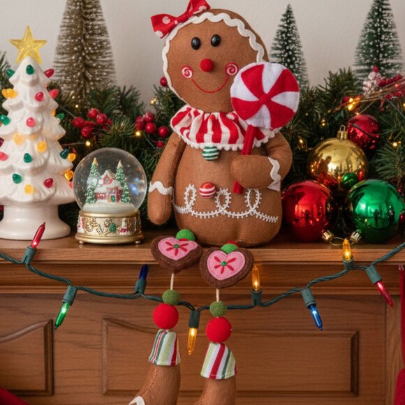 Gingerbread Plush Shelf Sitter Christmas Candyland Shelf Decoration Holiday Gift - Picture 1 of 2